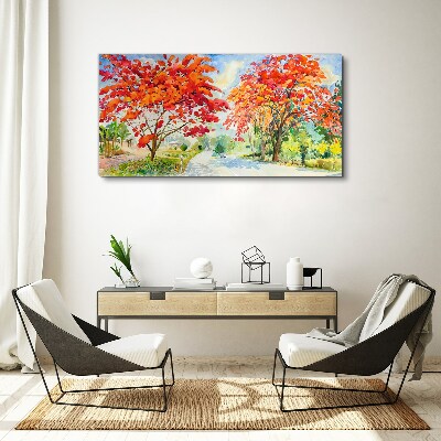 Foto auf leinwand Herbstbäume in der Farbe des Feuers