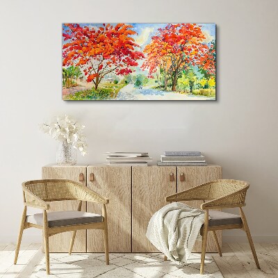 Foto auf leinwand Herbstbäume in der Farbe des Feuers