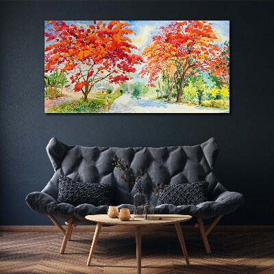 Foto auf leinwand Herbstbäume in der Farbe des Feuers