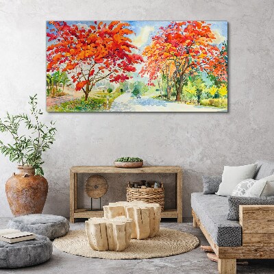 Foto auf leinwand Herbstbäume in der Farbe des Feuers