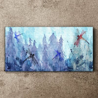 Leinwandbild Schlanke Libellen in einer Waldlandschaft