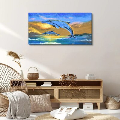 Bild auf leinwand Delfine im Sonnenuntergang
