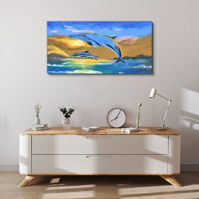Bild auf leinwand Delfine im Sonnenuntergang