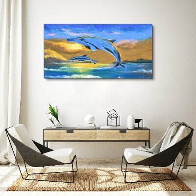 Bild auf leinwand Delfine im Sonnenuntergang