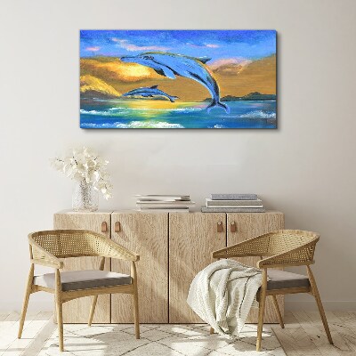 Bild auf leinwand Delfine im Sonnenuntergang