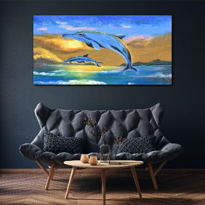 Bild auf leinwand Delfine im Sonnenuntergang