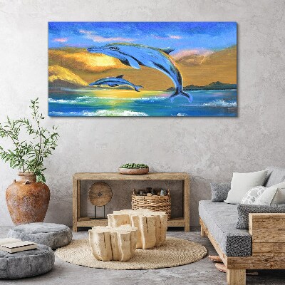 Bild auf leinwand Delfine im Sonnenuntergang
