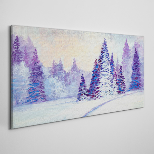 Foto auf leinwand Winterlandschaft mit lila Bäumen