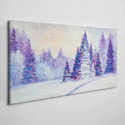 Foto auf leinwand Winterlandschaft mit lila Bäumen