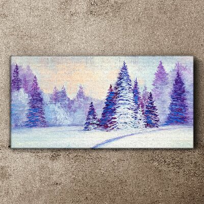 Foto auf leinwand Winterlandschaft mit lila Bäumen