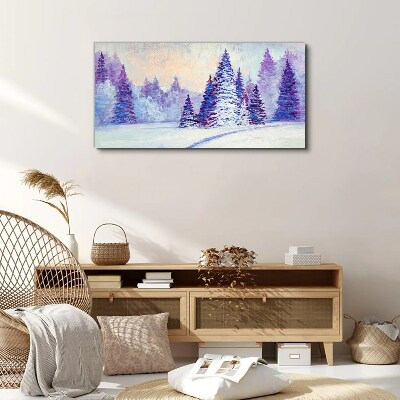 Foto auf leinwand Winterlandschaft mit lila Bäumen