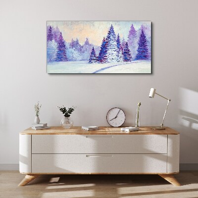 Foto auf leinwand Winterlandschaft mit lila Bäumen