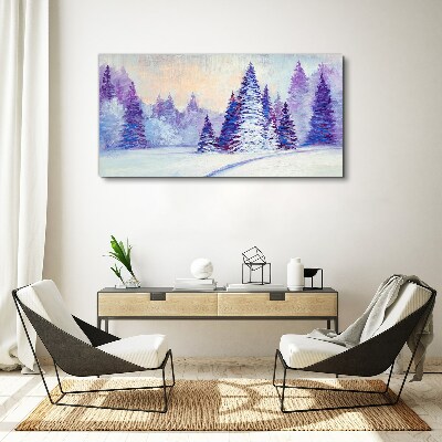 Foto auf leinwand Winterlandschaft mit lila Bäumen