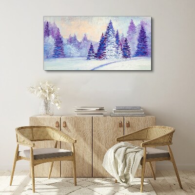 Foto auf leinwand Winterlandschaft mit lila Bäumen