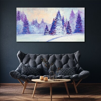Foto auf leinwand Winterlandschaft mit lila Bäumen