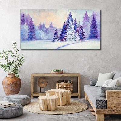 Foto auf leinwand Winterlandschaft mit lila Bäumen