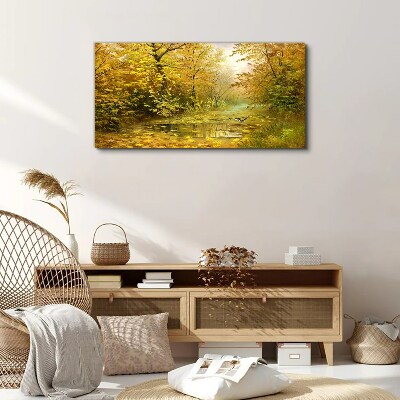 Wandbild Wald Fluss Herbst Natur