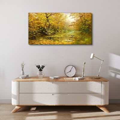 Wandbild Wald Fluss Herbst Natur