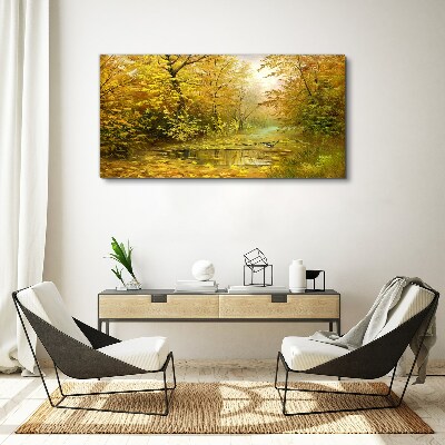 Wandbild Wald Fluss Herbst Natur