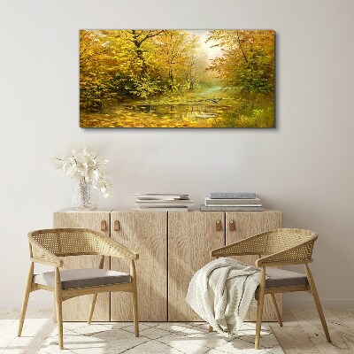 Wandbild Wald Fluss Herbst Natur