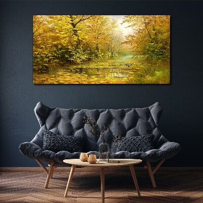 Wandbild Goldener Herbst am Teich