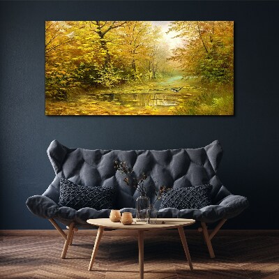 Wandbild Wald Fluss Herbst Natur