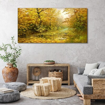 Wandbild Wald Fluss Herbst Natur