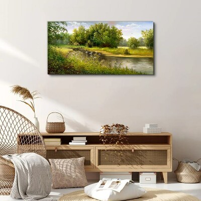 Foto auf leinwand Eine friedliche Landschaft am Fluss