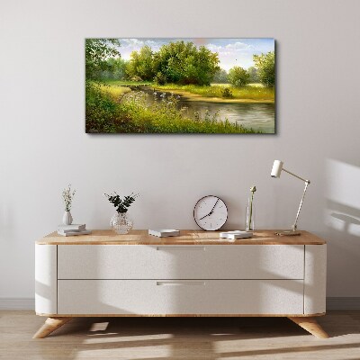 Foto auf leinwand Eine friedliche Landschaft am Fluss