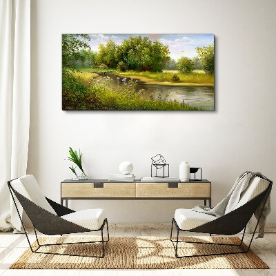 Foto auf leinwand Eine friedliche Landschaft am Fluss