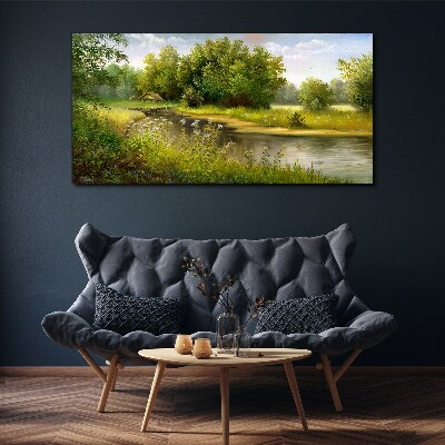 Foto auf leinwand Eine friedliche Landschaft am Fluss