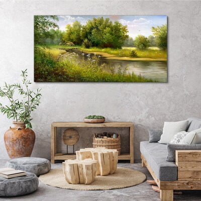 Foto auf leinwand Eine friedliche Landschaft am Fluss
