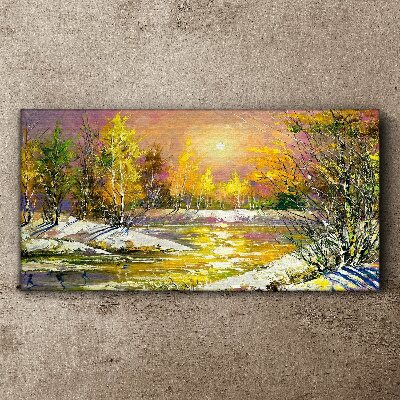 Foto auf leinwand Goldener Fluss im Herbstwald