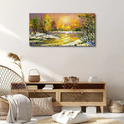 Foto auf leinwand Goldener Fluss im Herbstwald