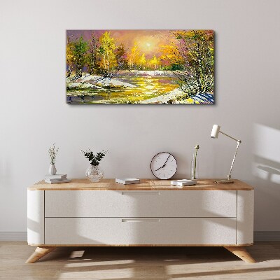Foto auf leinwand Goldener Fluss im Herbstwald