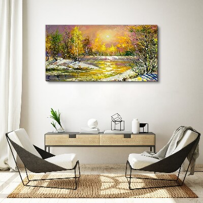 Foto auf leinwand Goldener Fluss im Herbstwald