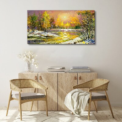 Foto auf leinwand Goldener Fluss im Herbstwald