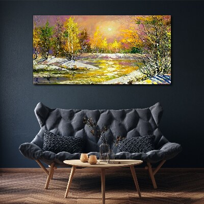 Foto auf leinwand Goldener Fluss im Herbstwald