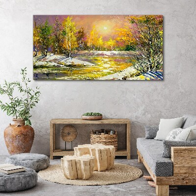 Foto auf leinwand Goldener Fluss im Herbstwald