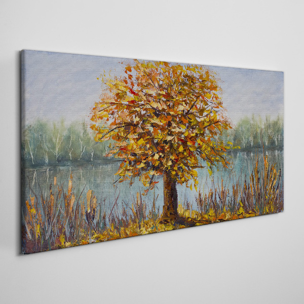 Foto auf leinwand Goldener Herbst am Teich