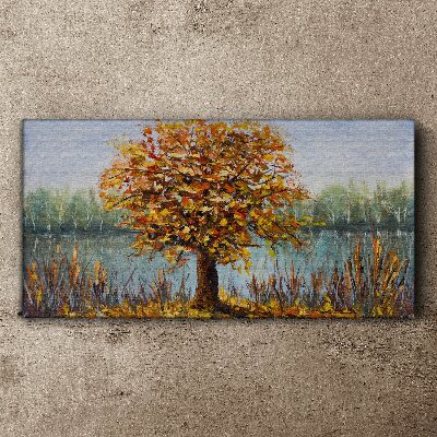 Foto auf leinwand Goldener Herbst am Teich