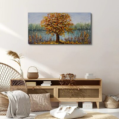 Foto auf leinwand Goldener Herbst am Teich