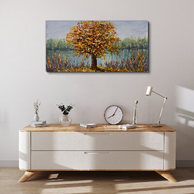 Foto auf leinwand Goldener Herbst am Teich