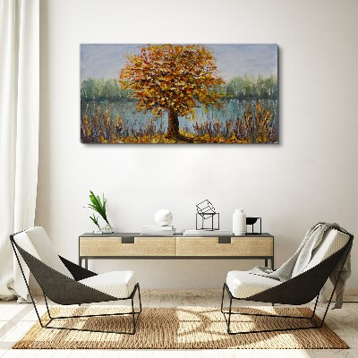 Foto auf leinwand Goldener Herbst am Teich