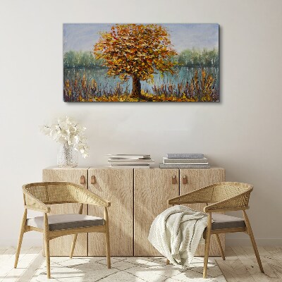 Foto auf leinwand Goldener Herbst am Teich
