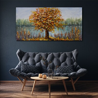 Foto auf leinwand Goldener Herbst am Teich