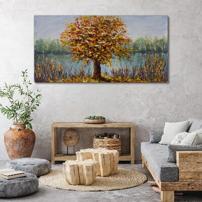 Foto auf leinwand Goldener Herbst am Teich