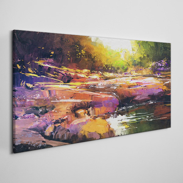 Wandbild Farbenfrohe Landschaft am Fluss
