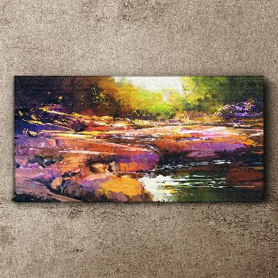 Wandbild Farbenfrohe Landschaft am Fluss