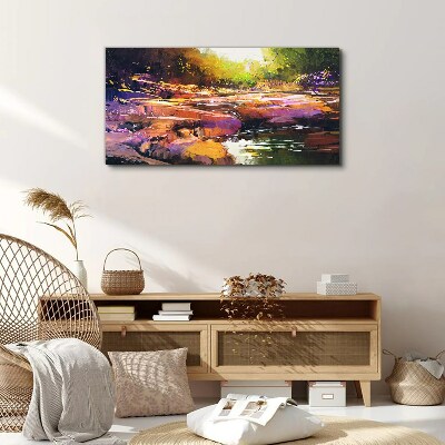 Wandbild Farbenfrohe Landschaft am Fluss